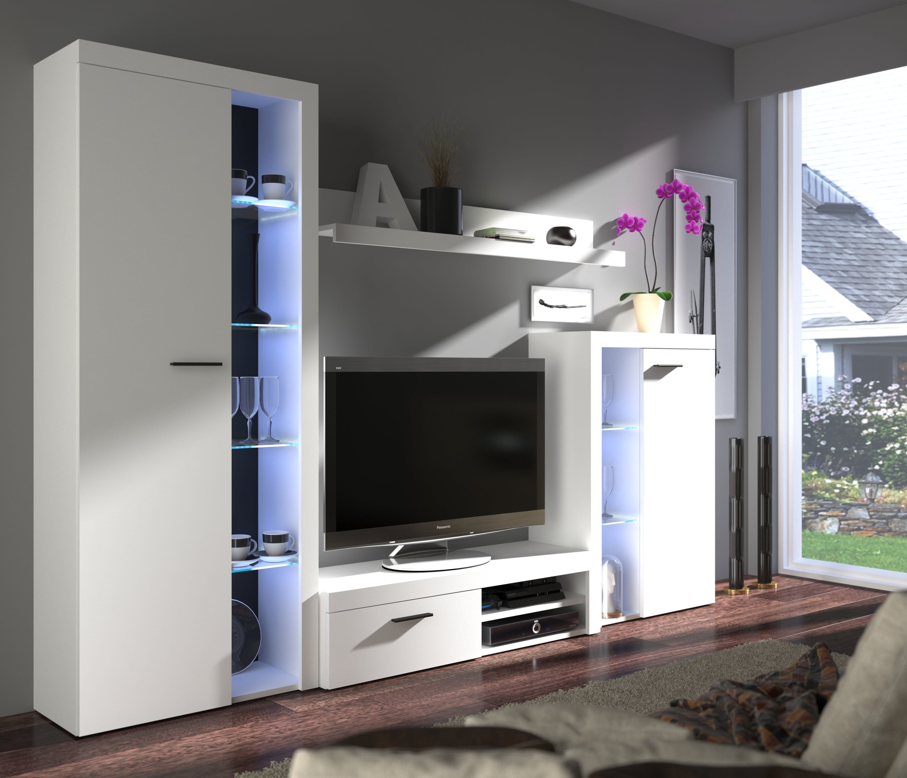 entertainment tv unit cupboard modern style living room furniture set white 