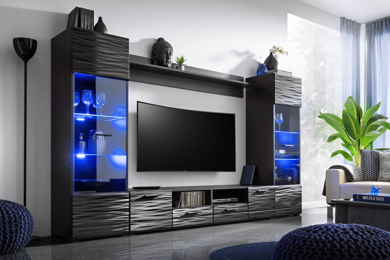 Entertainment tv unit furniture black gloss modern 
