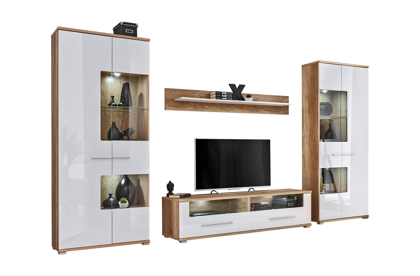 Living room furniture set Modern Entertainment Tv Unit Sally white gloss and oak body